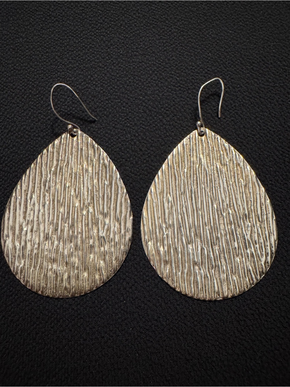 Sterling Silver Textured Teardrop Statement Earrings - 2.75”